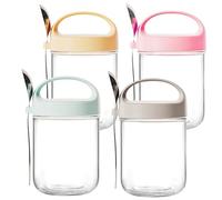 Overnight Oats Jars, Overnight Oats Container with Lid and Spoon, 4 Pack 14oz Large Capacity Glass Jars with Screw lids,Airtight Breakfast Jar, Yogurt Pot for Homemade Oatmeal Salad Jam Pudding Chutn