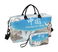 Overnight Travel Duffel Bag Carry on Weekender Overnight Bag with Adjustable Strap for Travel Foldable Welcome To China Scenery Culture