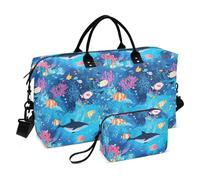 Overnight Travel Duffel Bag Large Carry On Bag Sports Tote Gym Bag with Adjustable Strap for Yoga Large Capacity, Some dolphin sea animals blue