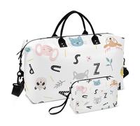 Overnight Travel Duffel Bag Travel Overnight Carry on Bag Cute Baby Animals Flowers Workout Bag with Adjustable, cute pattern baby animals flowers, Set Of 2, Art Deco