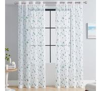 Overpassing 2 Panels Leaf Print White Sheer Curtains, Net Curtains for Living Room Bedroom, Kitcken Window Treatment Leaf Print Sheer Curtains, Sheer Grommet Window Drapes (Sky Blue, W52×L72)