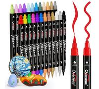 Overseas 24 Dual-Tip Acrylic Paint Markers Pens - Acrylic Paint Pens with Brush and Dot Tip, No Bleeding Coloring Marker for Wood, Rock, Glass, Metal, Ceramic, Plastic, Fabric, Teacher Supplies