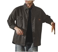 Overshirt Mens Long Sleeve Shirt Jacket Regular Fit Button Down Shacket Retro Plain Colour Work Shirts Designer Workwear with Pockets Lightweight Spring Clothing for Men