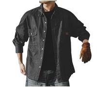 Overshirt Mens Long Sleeve Shirt Jacket Regular Fit Button Down Shacket Retro Plain Colour Work Shirts Designer Workwear with Pockets Lightweight Spring Clothing for Men