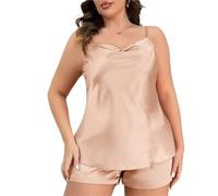 Oversize 3XL 4XL 5XL Suspender Pajamas Set Summer Female Pijamas Suit Pink Silk Satin Cami Shorts Sleepwear Loose Homewear