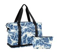 Oversize Duffel Bag with Blue and White Lightning Bolts - Training Bag with Toiletry Bag for Flight Travel, Lightning Bolt Blue White, 1 Size, Lightning Bolt Blue White, 1 size