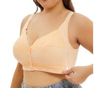 Oversize Front Closure Bras for Women Breathable Wireless Bras No Underwire Support Everyday Bra Comfort and Double Support V Neck Camisole Bralettes Yoga Sports Bra Beige