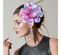 Oversize Hair Bows 7.8 Inch Large Flower Hair Bow Clip Handmade Women Girls Vintage Headdress French Design Hair Accessories, Rose Red&Blue