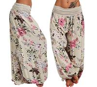 Oversize Harem Yoga Pants for Women, Ladies Aladdin Baggy Pants Boho Floral Hippie Pants Casual Wide Trousers Light Breathable L Dear-XiaoBao