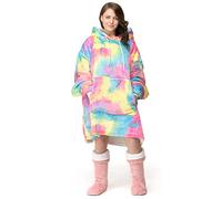 Oversize Hoodie Blanket Snug and Cosy Faux Fur Wearable Blanket Shaggy Fluffy Teddy Soft Hoodie Gift For Him Her with Pocket (Rainbow)
