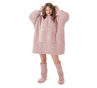 Oversize Hoodie Giant Sweatshirt Snug and Cosy Faux Fur Wearable Blanket Shaggy Fluffy Teddy Soft Hoodie Gift For Him Her with Pocket (Teddy Blush Pink)
