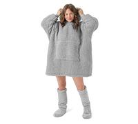 Oversize Hoodie Giant Sweatshirt Snug and Cosy Faux Fur Wearable Blanket Shaggy Fluffy Teddy Soft Hoodie Gift For Him Her with Pocket (Teddy Silver Grey)