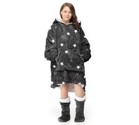 Oversize Hoodie Giant Sweatshirt Snug and Cosy Faux Fur Wearable Blanket Shaggy Fluffy Teddy Soft Hoodie Gift For Him Her with Pocket (Junior Stars Grey)
