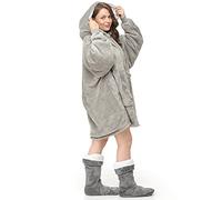 Oversize Hoodie Giant Sweatshirt Snug and Cosy Faux Fur Wearable Blanket Shaggy Fluffy Teddy Soft Hoodie Gift For Him Her with Pocket (Plain Grey)