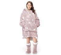 Oversize Hoodie Giant Sweatshirt Snug and Cosy Faux Fur Wearable Blanket Shaggy Fluffy Teddy Soft Hoodie Gift For Him Her with Pocket (Junior Stars Pink)