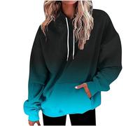 Oversize Hoodie Women's Colour Gradient Hoodie Long Sleeve Pullover with Hood Winter Warm Sweatshirt Drawstring Hoodie Tops Basic Long Sleeve Shirt Comfortable Outwear Streetwear Large Sizes, black, M