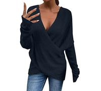 Oversize Jumper Women's Knitted Pullover Autumn Winter Knitted Jumper V Neck Cross Knitted Jumper Elegant Winter Jumper Loose Tops Plain Long Sleeve Shirt Comfortable Women's Jumper