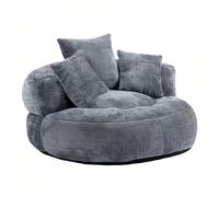 Oversize Padded Lounger Chair, Upholstered Bean Bag Couch with Pillows & Wrap-Around Backrest, Chenille Fabric Lazy Floor Sofa for Adults