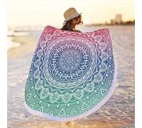 Oversize Round Mandala Beach Towel Blanket, Circle Microfiber Bohemian Boho Quick Dry Super Water Absorbent Towel, Hippy Gypsy Yoga Mat Picnic Table Mediation Throw Tapestry with Tassel Ultra,59”