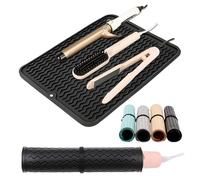 Oversize Silicone Heat Resistant Mat, Heat Mat with Velcro for Curling Iron, Travel Cover Cushion for Curling Irons, Hair Bands and Styling Tools(15.7" X 11.8")