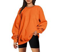 Oversize Sweatshirt for Women Crew Neck Pullover Plain Sweatshirts Without Hood Basic Tops Casual Tops Women Baggy Blouse Large Sizes Jumper, Orange-d, M