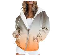 Oversize Sweatshirt Women's Summer Hoodie Women's Zip Colourful Sweat Jacket Elegant Pullover with Hood Jogging Jacket Thin Fabric Hoodie Fading Women's Hoodie / Zip Up Hoodie, orange, XL