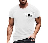 Oversize T-Shirt Men's Vintage Longhorn Estd T-Shirt Western Country Music Trip Shirt Casual Short Sleeve Shirt Crew Neck Sports Fitness Tops Summer Sports Shirt Bodybuilding Running Shirt, White, S