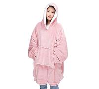 Oversize Teddy Sherpa Cuddly Cosy Sweatshirt Hoodie Double Layer Thermal Giant Blanket with Front Pocket Adults Teens Mens Womens (Blush Pink)