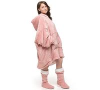 Oversize Teddy Sherpa Cuddly Cosy Sweatshirt Hoodie Double Layer Thermal Giant Blanket with Front Pocket Adults Teens Mens Womens (Pink)