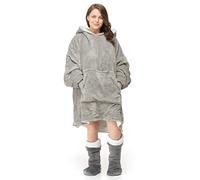 Oversize Teddy Sherpa Cuddly Cosy Sweatshirt Hoodie Double Layer Thermal Giant Blanket with Front Pocket Adults Teens Mens Womens (Silver Grey)
