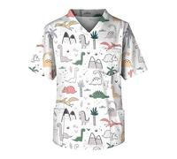 Oversize Thin Blouses Men Cozy Cozy Spring Top Dinosaur Office with Pockets V Neck Short Sleeved Pretty Tee Mens