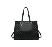 Oversize Top Zipped Quilted Diamond Pattern Tote Bag JFY Black One Size