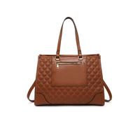 Oversize Top Zipped Quilted Diamond Pattern Tote Bag JFY Brown One Size
