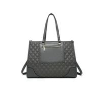 Oversize Top Zipped Quilted Diamond Pattern Tote Bag JFY Dark Grey One Size
