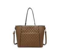 Oversize Top Zipped Quilted Diamond Pattern Tote Bag JFY Khaki One Size