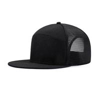 Oversize XXL Blank Flatbill Mesh Snapback Cap for Big Head 23.6"-25.6" Extra Large 6 Panel Camper Style Hat Baseball Cap, B - Black, XXL