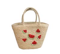 Oversized Beach Bag for Women, Straw Large Beach Tote Bag with Drawstring Closure, Waterproof Foldable Travel Tote, Lightweight Summer Holiday Pool Shopping Bag, Khaki Watermelon
