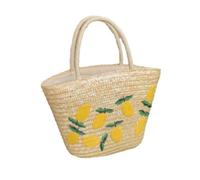 Oversized Beach Bag for Women, Straw Large Beach Tote Bag with Drawstring Closure, Waterproof Foldable Travel Tote, Lightweight Summer Holiday Pool Shopping Bag, Khaki Lemon