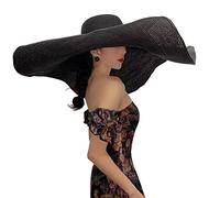 Oversized Beach Hat for Woman, Large Wide Brim Sun Hats, Floppy Foldable Giant Straw Hats for Women, Packable UV Protection Summer Hats for Ladies Black, Black, L
