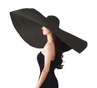 Oversized Beach Straw Hats for Women Floppy, Extra Large Sun Visor Hat Wide Brim Summer Roll Up Big Beach Hat Women Foldable, Diameter 90cm Black, 7 1/8/7 1/4