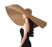 Oversized Beach Straw Hats for Women Floppy, Extra Large Sun Visor Hat Wide Brim Summer Roll Up Big Beach Hat Women Foldable, Diameter 90cm Khaki, 7 1/8/7 1/4