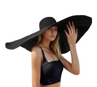 Oversized Beach Straw Hats for Women Floppy, Extra Large Sun Visor Hat Wide Brim Summer Roll Up Big Beach Hat Women Foldable, Diameter 80cm Black, 7 1/8/7 1/4