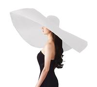 Oversized Beach Straw Hats for Women Floppy, Extra Large Sun Visor Hat Wide Brim Summer Roll Up Big Beach Hat Women Foldable, Diameter 90cm White, 7 1/8/7 1/4