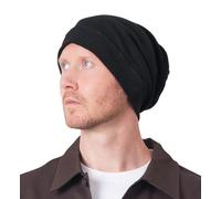 Oversized Beanie Hipster Mens Hat, Womens 100% Cotton Reversed Waffle Chemo Hat, Long Slouchy Cap for All Seasons Black