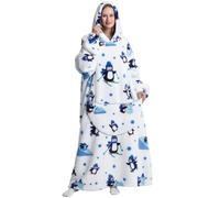 Oversized Blanket Hoodie Adult Hooded Snuggle Blanket Sweatshirt Soft Fleece Thick Warm Comfortable Hoodie with Giant Pocket Extra Long Wearable Blanket Hoodie with Sleeves (Penguin, One Size)