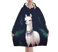 Oversized Blanket Hoodie, Alpaca Llama Print Comfortable Flannel Super Soft Warm Blankets Hooded Sweatshirt For Unisex Adult Women Men, With Pocket Loose