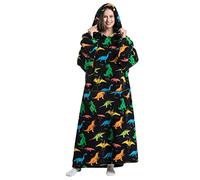 Oversized Blanket Hoodie - Extra Long Wearable Plush Soft Warm Sherpa Fleece for Women & Men Adults With Pocket (Multicolor Dinosaur)