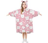 Oversized Blanket Hoodie for Kids Adult Girls Boys Cat Star Pink Wearable Blanket Fleece Hoodie Sweatshirt Front Big Pocket Super Warm Plush