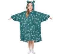Oversized Blanket Hoodie for Kids Adult Girls Boys, Fleece Hoodie Blanket Cartoon Animal Cute Cat and Footprint Super Warm Plush Wearable Blanket Hoodie Sweatshirt with Roomy Pocket, Large