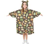 Oversized Blanket Hoodie for Kids Adult Girls Boys, Fleece Hoodie Blanket Cute Elephants Super Warm Plush Wearable Blanket Hoodie Sweatshirt with Roomy Pocket, Medium